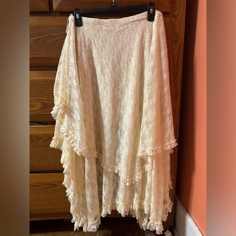 Layered lace skirt.
